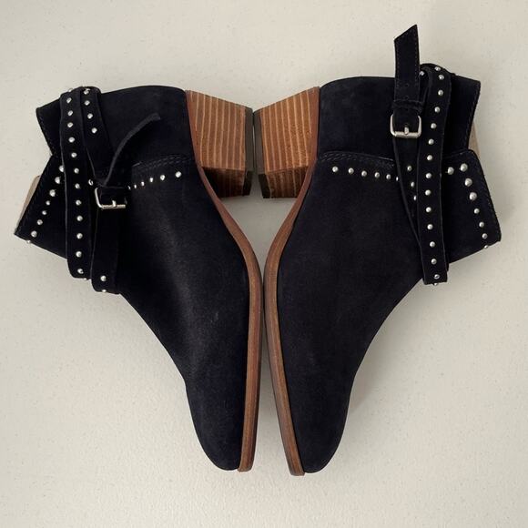 Boden Keira Ankle Boots Women's Size 41/9.5 Navy Blue Studded Suede Edgy Chic - Picture 6 of 16